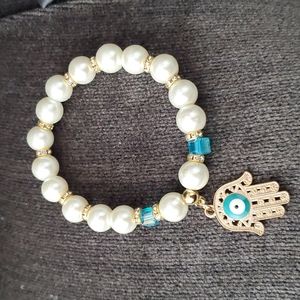 HANDMADE IN TURKEY EVIL EYE TURQUOISE WHITE PEARL BRACELET